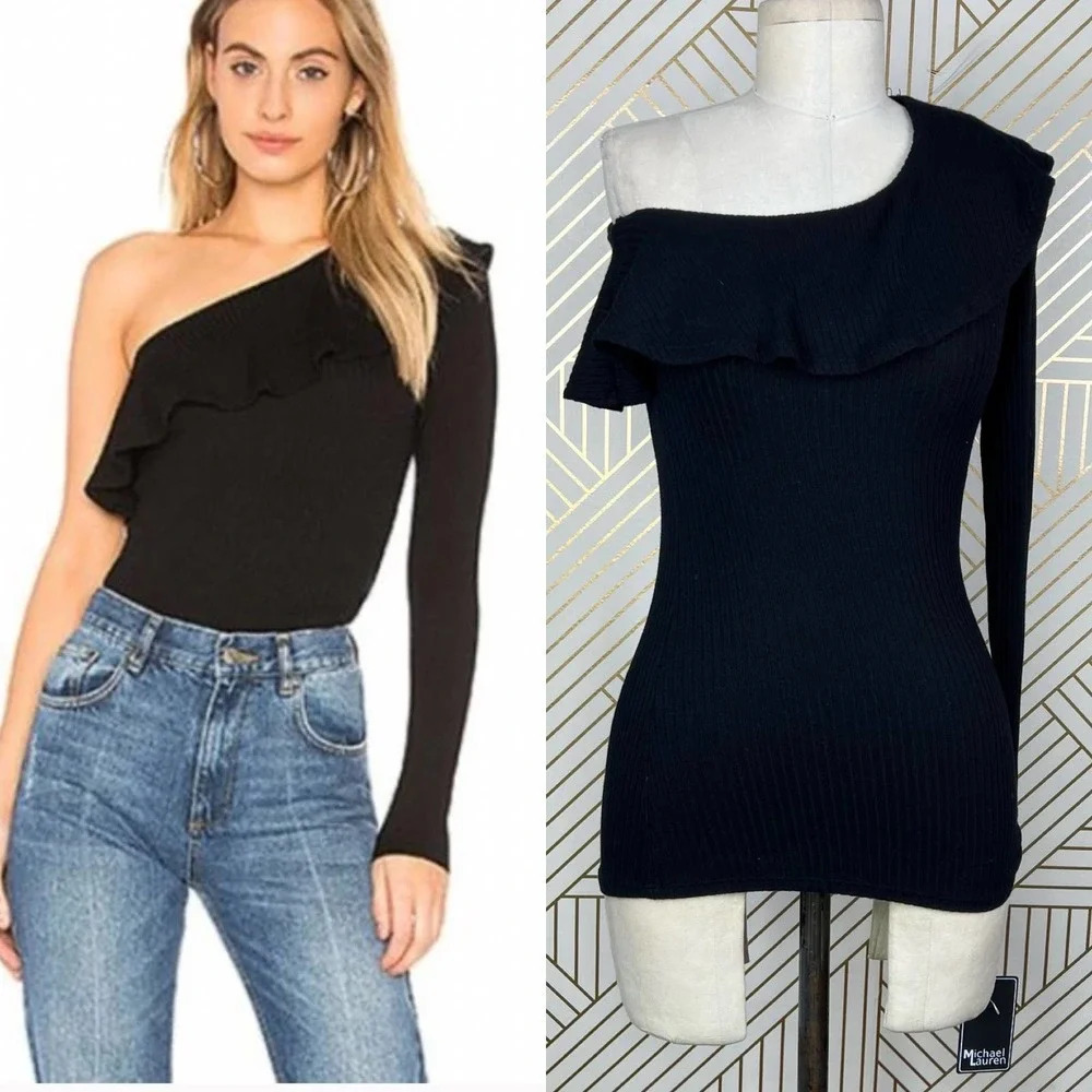 Michael Lauren Gonzola Ruffle One Shoulder Top In Black Size Us Xs
